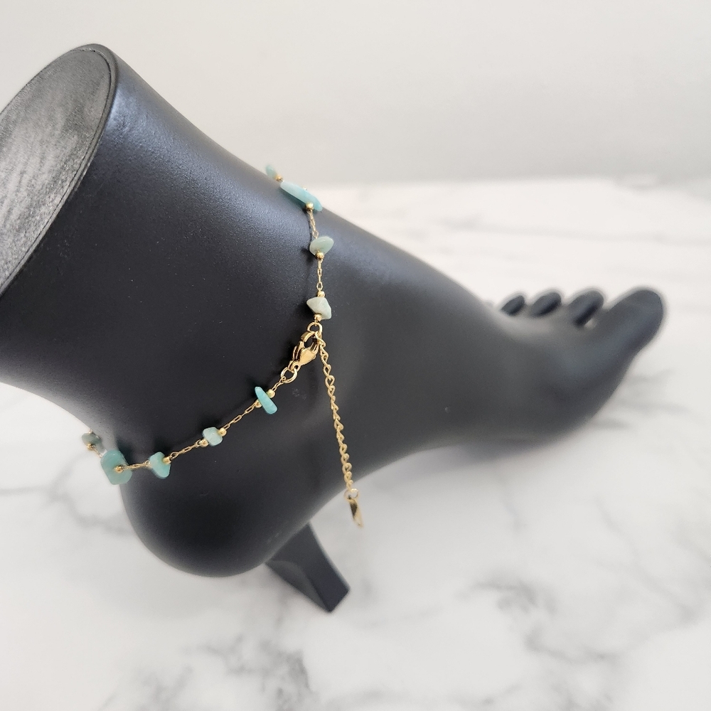 Minimalist Dainty Green Stone Stainless Steel Gold Plated Anklet - Picture 11 of 15